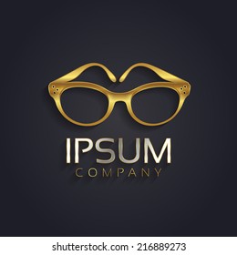 Vector graphic elegant glasses symbol for your  company in gold with sample text in silver