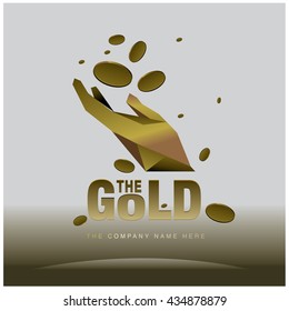 Vector graphic elegant gold, coins and hand. Business and finance logo design illustration. 