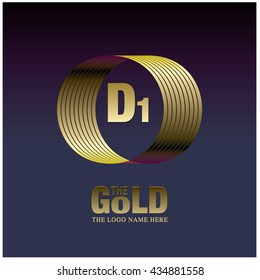 Vector graphic elegant gold logo and font . Symbol of money and business. Letter D and 1