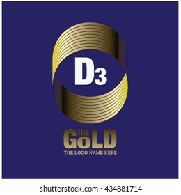 Vector graphic elegant gold logo and font . Symbol of money and business. Letter D and 3