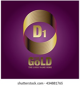 Vector graphic elegant gold logo and font . Symbol of money and business. Letter D and 1