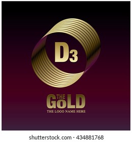 Vector graphic elegant gold logo and font . Symbol of money and business. Letter D and 3