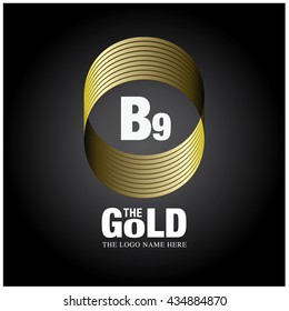 Vector graphic elegant gold logo and font . Symbol of money and business. Letter B and 9