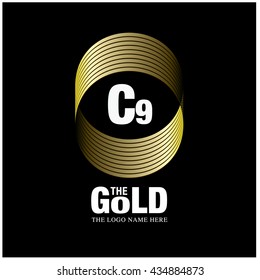 Vector graphic elegant gold logo and font . Symbol of money and business. Letter C and 9