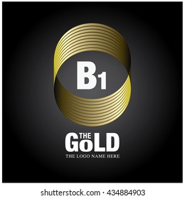 Vector graphic elegant gold logo and font . Symbol of money and business. Letter B and 1