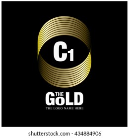 Vector graphic elegant gold logo and font . Symbol of money and business. Letter C and 1