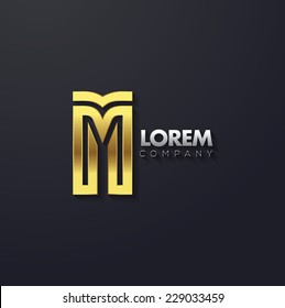 Vector graphic elegant golden creative line alphabet / Letter M / symbol