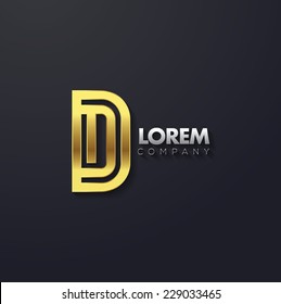 Vector graphic elegant golden creative line alphabet / Letter D / symbol