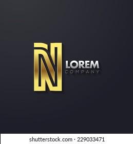 Vector graphic elegant golden creative line alphabet / Letter N / symbol