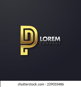 Vector graphic elegant golden creative line alphabet / Letter P / symbol