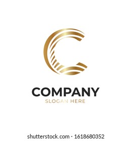 Vector graphic elegant golden font with sample text / symbol / alphabet / Letter C. Letter C logo icon design template elements. Vector color sign.