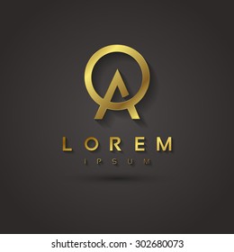 Vector graphic elegant golden font with sample text / symbol / alphabet / Letter A