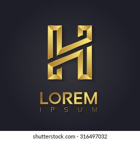 Vector graphic elegant golden font with sample text / symbol / alphabet / Letter H