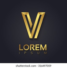 Vector graphic elegant golden font with sample text / symbol / alphabet / Letter V