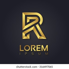 Vector Graphic Elegant Golden Font With Sample Text / Symbol / Alphabet / Letter R