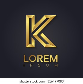 Vector graphic elegant golden font with sample text / symbol / alphabet / Letter K