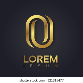 Vector graphic elegant golden font with sample text / symbol / alphabet / Letter O