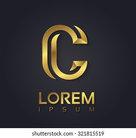 Vector graphic elegant golden font with sample text / symbol / alphabet / Letter C