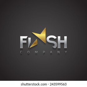 Vector graphic elegant golden and silver Flash symbol with star shape for your company