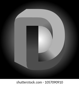 Vector graphic elegant impossible alphabet symbol in two colors / Letter D