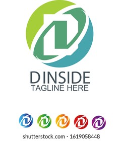 Vector graphic elegant impossible alphabet symbol in three colors / Letter D Inside