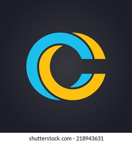 Vector graphic elegant impossible alphabet symbol in two colors / Letter C