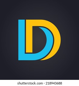 Vector graphic elegant impossible alphabet symbol in two colors / Letter D