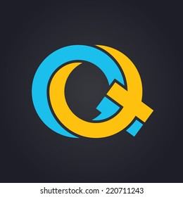 Vector graphic elegant impossible alphabet symbol in two colors / Letter Q
