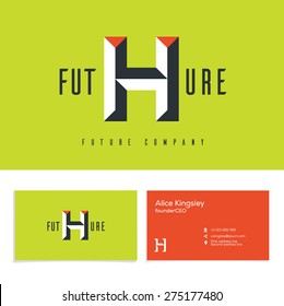 Vector graphic elegant impossible alphabet symbol, Identity, business card in two colors, Letter H.