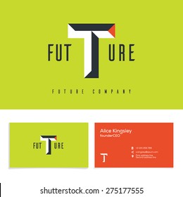 Vector graphic elegant impossible alphabet symbol. Identity, business card in two colors, Letter T