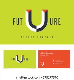 Vector graphic elegant impossible alphabet symbol. Identity, business card in two colors, Letter U.