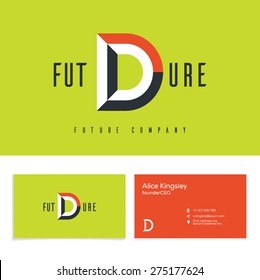 Vector graphic elegant impossible alphabet symbol. Identity, business card in two colors, Letter D.