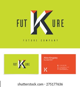 Vector graphic elegant impossible alphabet symbol. Identity, business card in two colors, Letter K