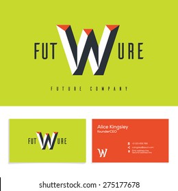 Vector graphic elegant impossible alphabet symbol. Identity, business card in two colors, Letter W.