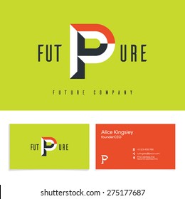 Vector graphic elegant impossible alphabet symbol. Identity, business card in two colors, Letter P.