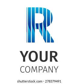 Vector graphic elegant impossible alphabet symbol on a white background . Blue letter R. Corporate company identity.