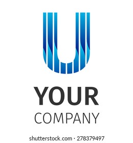 Vector graphic elegant impossible alphabet symbol on a white background . Blue letter U. Corporate company identity.