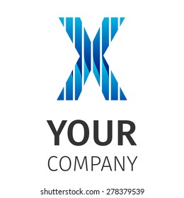 Vector graphic elegant impossible alphabet symbol on a white background . Blue letter X. Corporate company identity.