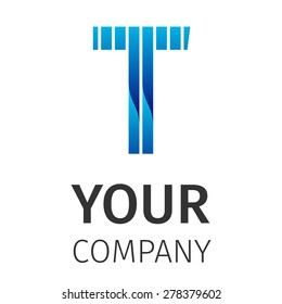 Vector graphic elegant impossible alphabet symbol on a white background . Blue letter T. Corporate company identity.