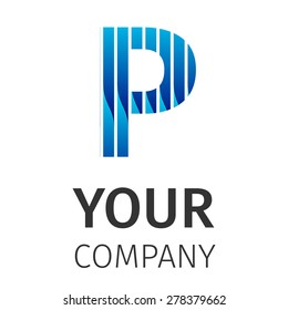 Vector graphic elegant impossible alphabet symbol on a white background . Blue letter P. Corporate company identity.