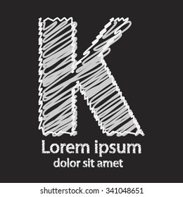 Vector graphic elegant impossible letter K. Logo Icon Design template Element. Hand draw style on a black board for business.