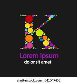 Vector graphic elegant impossible letter K. Color creative vector English language letter with dot on a black abstract background