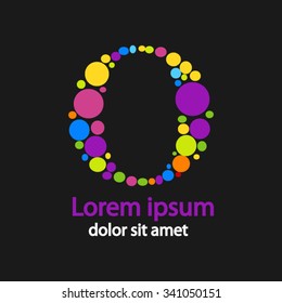 Vector graphic elegant impossible letter O. Color creative vector English language letter with dot on a black abstract background