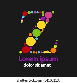 Vector graphic elegant impossible letter Z. Color creative vector English language letter with dot on a black abstract background