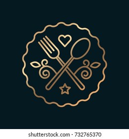 Vector graphic, elegant line art gastronomy icon / Cookery and flower ornaments