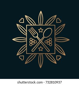 Vector gráfico, elegante línea de arte icono gastronómico / Pescado, almejas y adornos de cocina