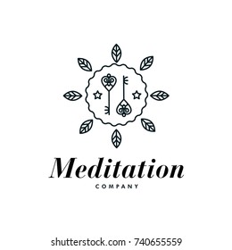 Vector graphic, elegant, line art symbol / Key symbol with leaf and star ornaments