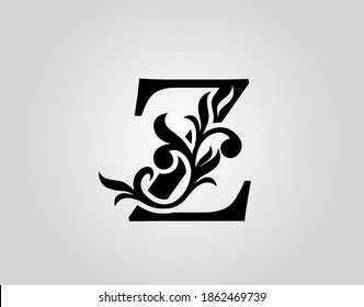 Logotipo elegante vectorial gráfico - Letra Z Diseño. Icono Alfabético Caligráfico Vintage para diseño de libros, nombre de marca, sello, Restaurante, Boutique, Notary, Hotel.  