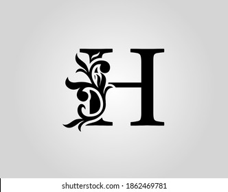 Vektorgrafik-eleganter Logotyp - Letter H Design. Vintage Kalligraphische Alphabetische Symbol für Buchdesign, Markenname, Briefmarke, Restaurant, Boutique, Notary, Hotel.  
