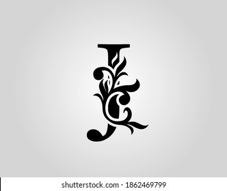 Vector graphic elegant logotype - Letter J Design. Vintage Calligraphic Alphabetical Icon for book design, brand name, stamp, Restaurant, Boutique, Notary, Hotel.  